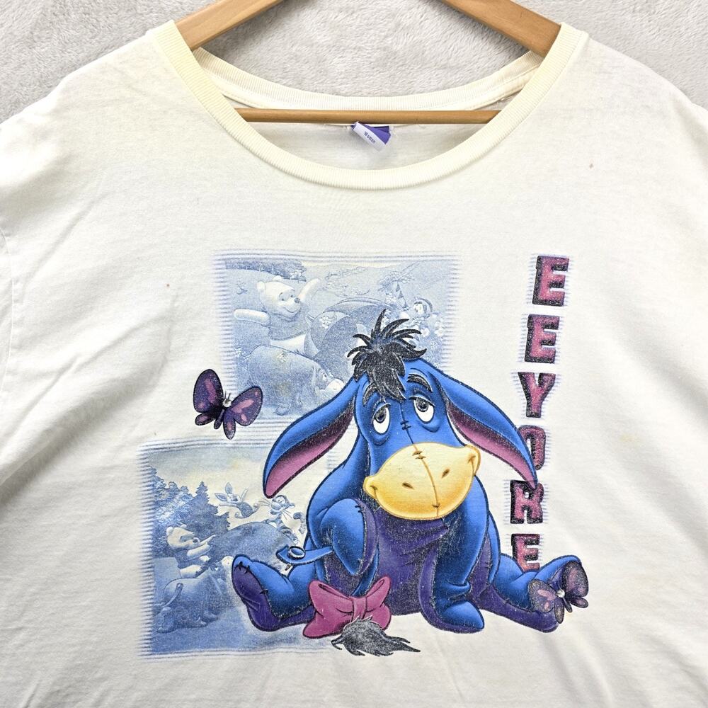 Vintage Disney Eeyore Shirt Womens 3XL White‎ Winnie The Pooh Chopped Sleeves
